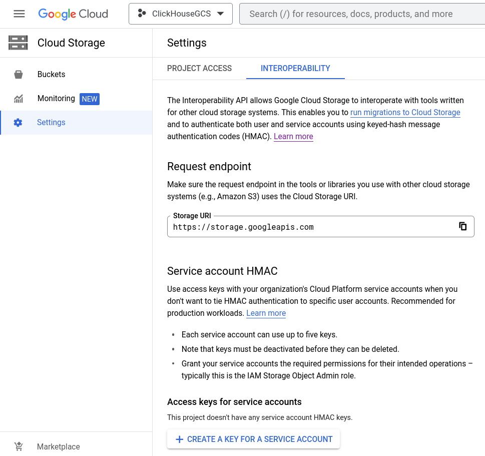 Generating a service account HMAC key in GCS